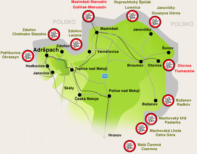 Mapa hraninch pechod do Polska